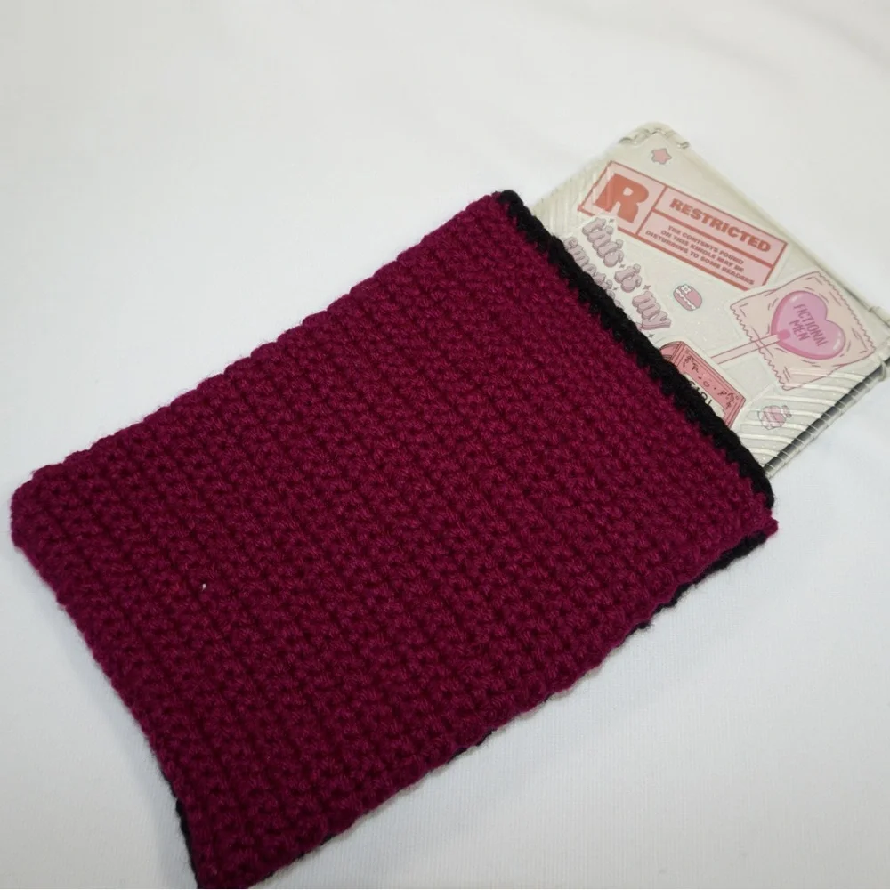 Handmade Crocheted Kindle Sleeve in Deep Berry with Dark Trim